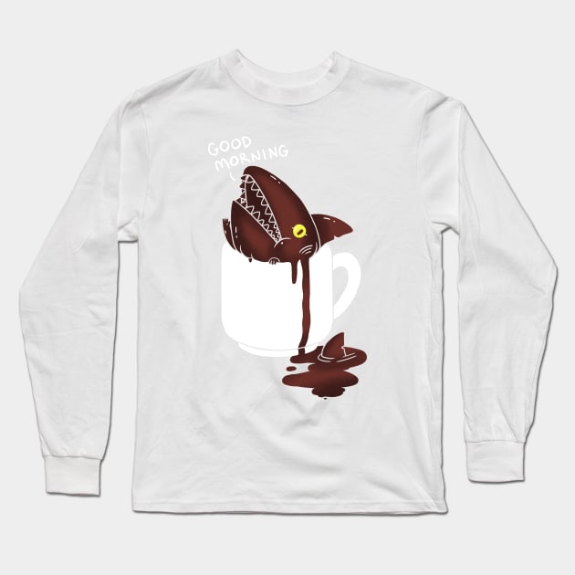 Coffee Shark Long Sleeve T-Shirt by PoliteYetPeculiar